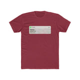 A plain, scarlet red t-shirt with an image on the front styled like a mobile push notification from a phone app. The notification shows a “Missed Call” from a contact called “Referee”. 