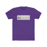 A plain, bright purple t-shirt with an image on the front styled like a mobile push notification from a phone app. The notification shows a “Missed Call” from a contact called “Referee”. 