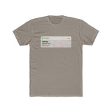 A plain, warm grey t-shirt with an image on the front styled like a mobile push notification from a phone app. The notification shows a “Missed Call” from a contact called “Referee”. 