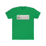 A plain, bright green t-shirt with an image on the front styled like a mobile push notification from a phone app. The notification shows a “Missed Call” from a contact called “Referee”. 