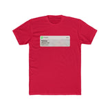 A plain, red t-shirt with an image on the front styled like a mobile push notification from a phone app. The notification shows a “Missed Call” from a contact called “Referee”. 