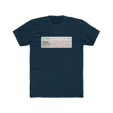 A plain, dark navy blue t-shirt with an image on the front styled like a mobile push notification from a phone app. The notification shows a “Missed Call” from a contact called “Referee”. 